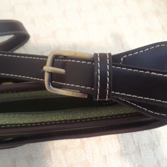 Liz Claiborne Mint Green Woven Canvas Shoulder Bag w/Leather Strap - Picture 4 of 5